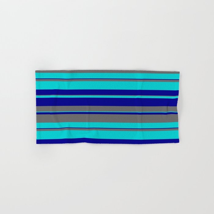 Dark Turquoise, Dark Blue & Dim Grey Colored Lines/Stripes Pattern Hand & Bath Towel