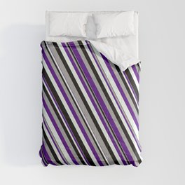 [ Thumbnail: Dark Grey, Indigo, Mint Cream & Black Colored Pattern of Stripes Comforter ]