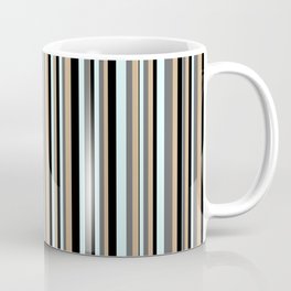 [ Thumbnail: Tan, Dim Grey, Light Cyan & Black Colored Lines Pattern Coffee Mug ]