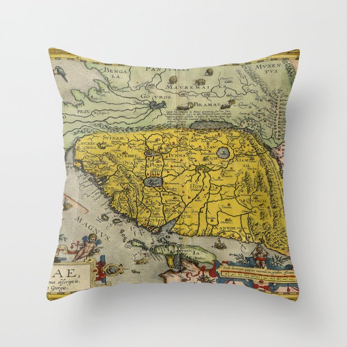 Map of China - Ortelius - 1584 Vintage pictorial map Throw Pillow