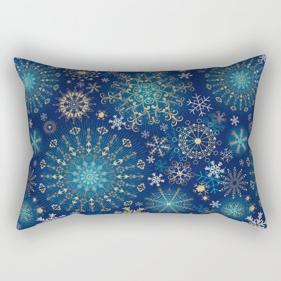 Blue gold snowflakes Rectangular Pillow