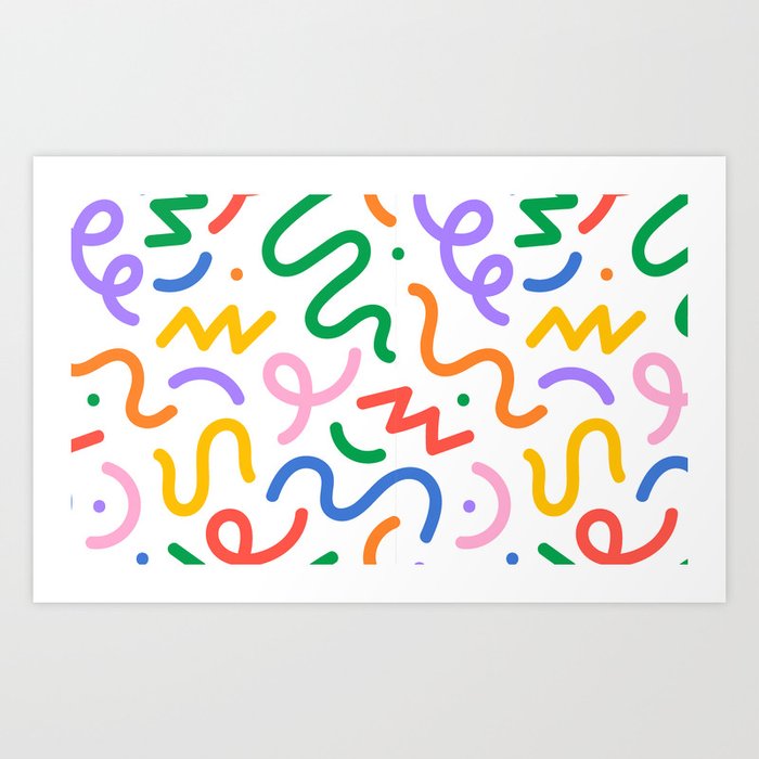 Colorful abstract line squiggle doodle pattern Art Print