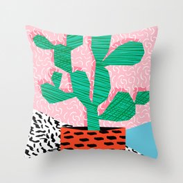 Cool Hang - cactus minimal retro memphis design 1980s 80s style dots pattern pink neon desert art Deko-Kissen