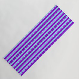 [ Thumbnail: Sky Blue & Dark Violet Colored Striped Pattern Yoga Mat ]