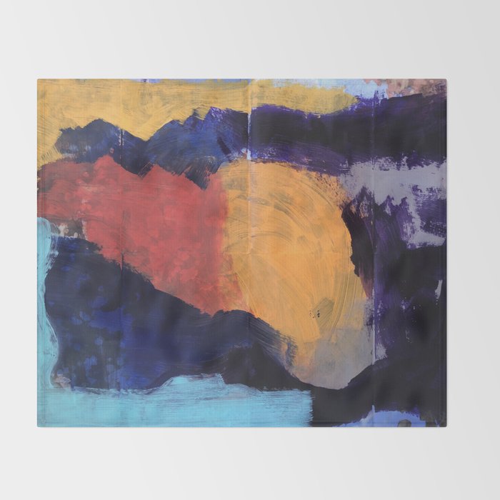 Mountain And Sun Abstract Acrylic Painting On Paper Throw Blanket