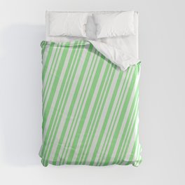 [ Thumbnail: Mint Cream & Light Green Colored Striped Pattern Duvet Cover ]