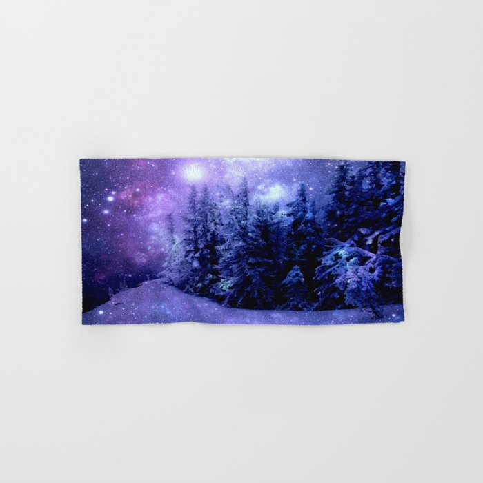 Galaxy Winter Forest Lavender Purple Blue Hand & Bath Towel