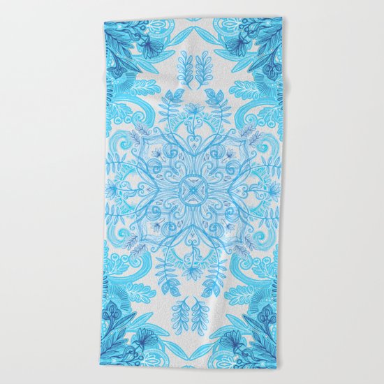 Symmetrical Pattern in Blue and Turquoise Beach Towel