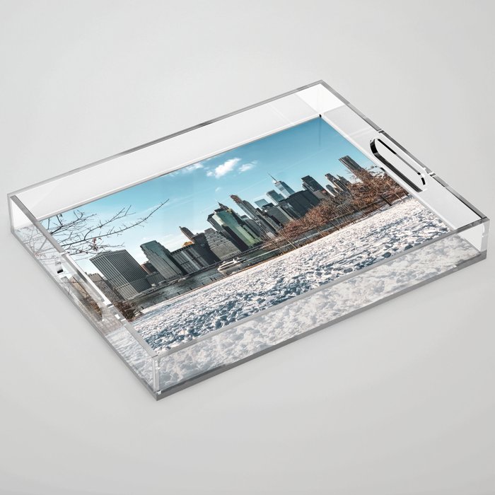 New York City Manhattan skyline during winter Acrylic Tray