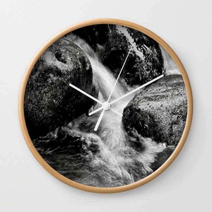 Tumbling Cascading Waters of the Scottish Highlands in Black and White Wall Clock
