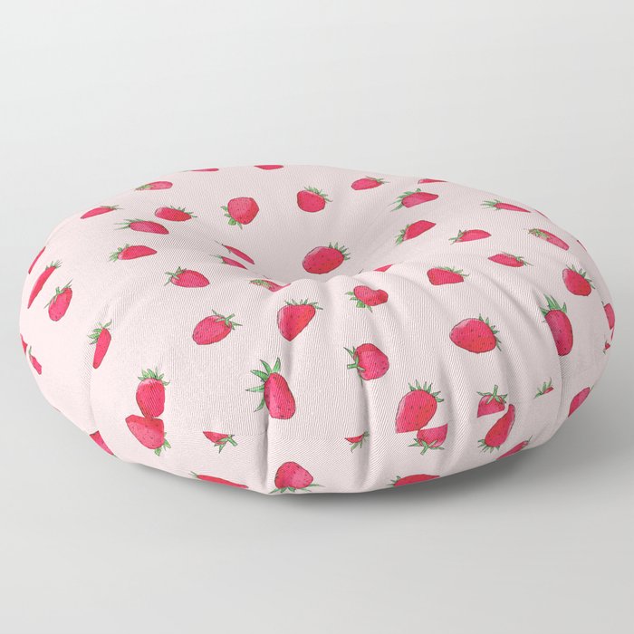 Strawberry milkshake Floor Pillow | Painting, Watercolor, Ink, Strawberry, Pattern, Fruit, Pink, Red, Girlie, Feminine