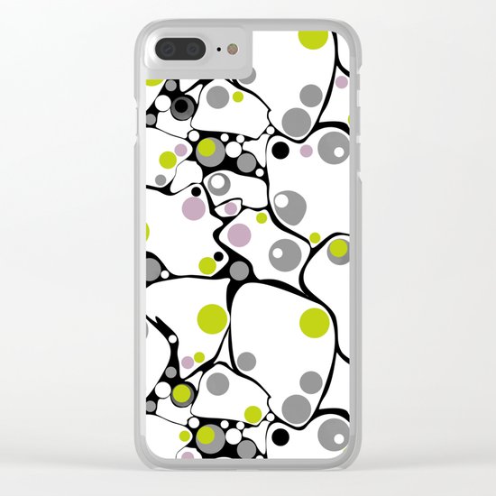Abstract black and white pattern in green and purple polka dots . Clear iPhone Case