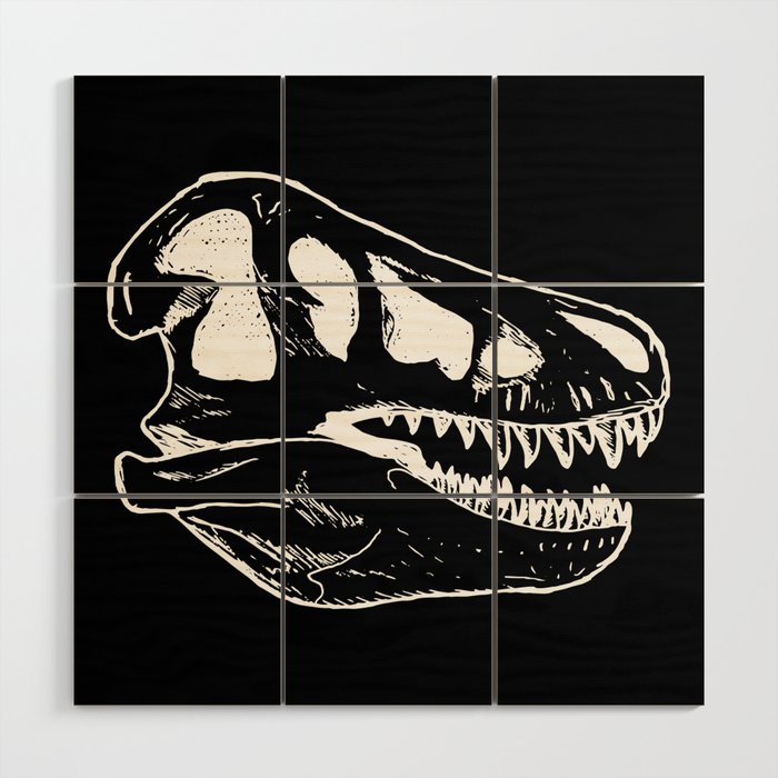 T Rex Skull Black Wood Wall Art