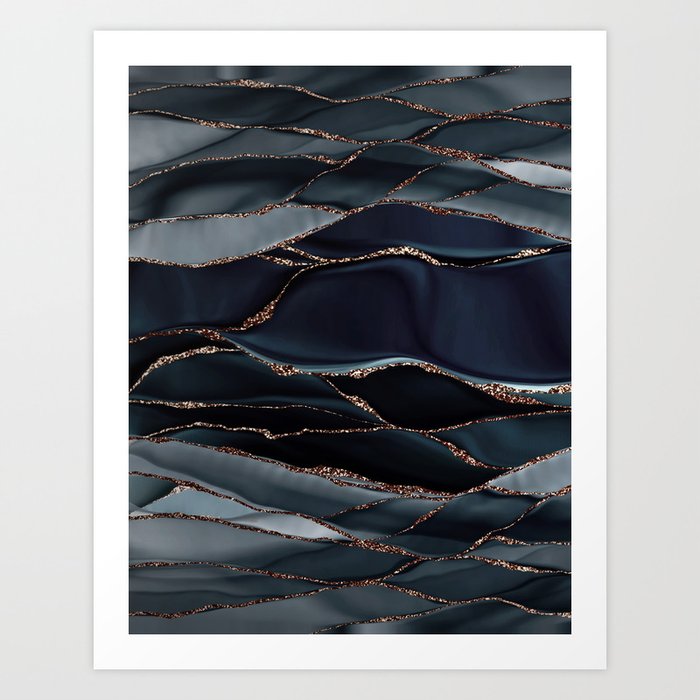 Midnight Marble Deep Ocean Waves Art Print