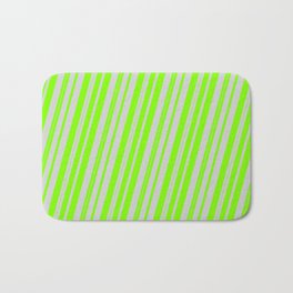 [ Thumbnail: Light Grey and Chartreuse Colored Lined/Striped Pattern Bath Mat ]