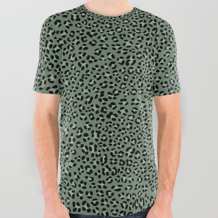 Sage Green Leopard Pattern (sage green/black) All Over Graphic Tee