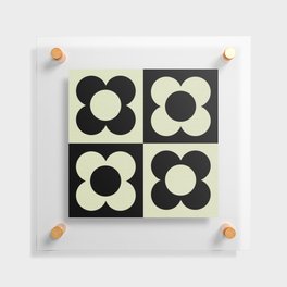 60s Retro minimal floral cutie checker pattern # b&w Floating Acrylic Print