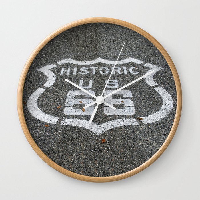 Route 66 sign on the road Wall Clock