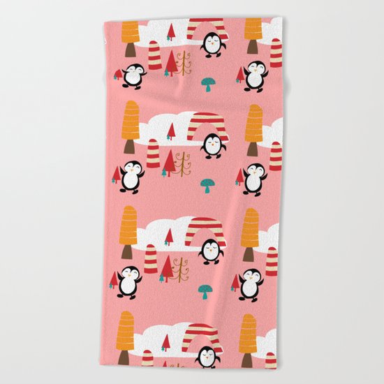 Oriana Penguin pink Beach Towel