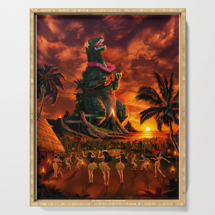 Rocking the Island - Tiki Art Hula Godzilla Serving Tray