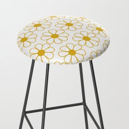 Cheerful Retro Daisy Pattern in Mustard and White. Cute vintage 60s 70s aesthetic floral design with daisies in gold ochre tones. By Kierkegaard Design Studio.  Bar Stool