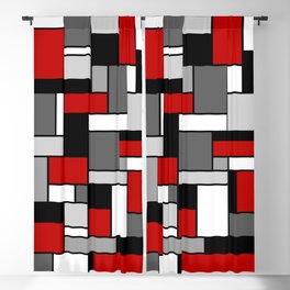 Mid Century Modern Color Blocks in Red, Gray, Black and White Blackout Curtain