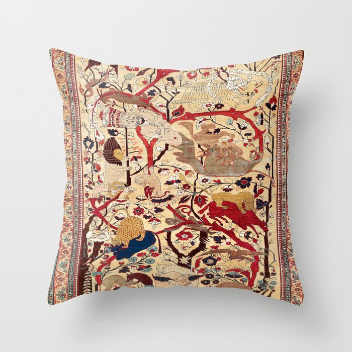 Heriz Azerbaijan Northwest Persian Silk Animal Rug Print Throw Pillow