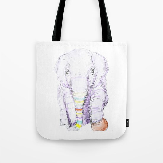 Striped Elephant Illustration Tote Bag