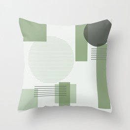 Green Sage Squares and Circles Earth Tones Throw Pillow
