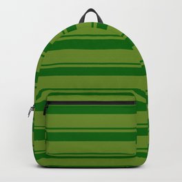 [ Thumbnail: Dark Green & Green Colored Pattern of Stripes Backpack ]