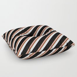 [ Thumbnail: Eye-catching Goldenrod, Plum, Brown, White & Black Colored Stripes Pattern Floor Pillow ]