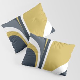 Retro Groovy Abstract Design Navy Blue, Mustard Yellow, Grey and white Pillow Sham