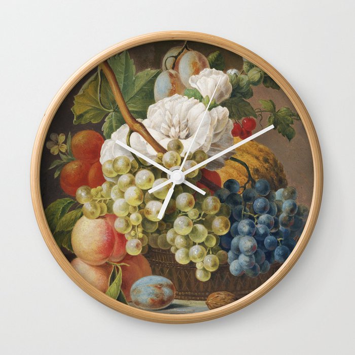 Flowers and Fruit in a Basket Wall Clock