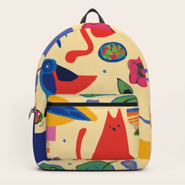 Blue Cats Birds and Flowers Pattern Art Decoration  Backpack