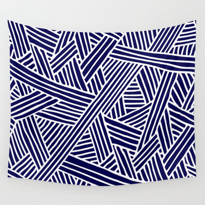Abstract Navy Blue White Lines And Triangles Pattern Mix And