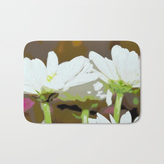 Flower | Flowers | White Summer Daisies | Floral Hippie Art | Bath Mat