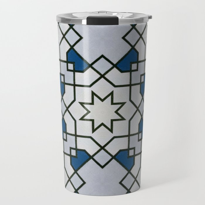 blue octagon pattern (geometric, pattern, modern, honeycomb and eight sided polygon)  Travel Mug