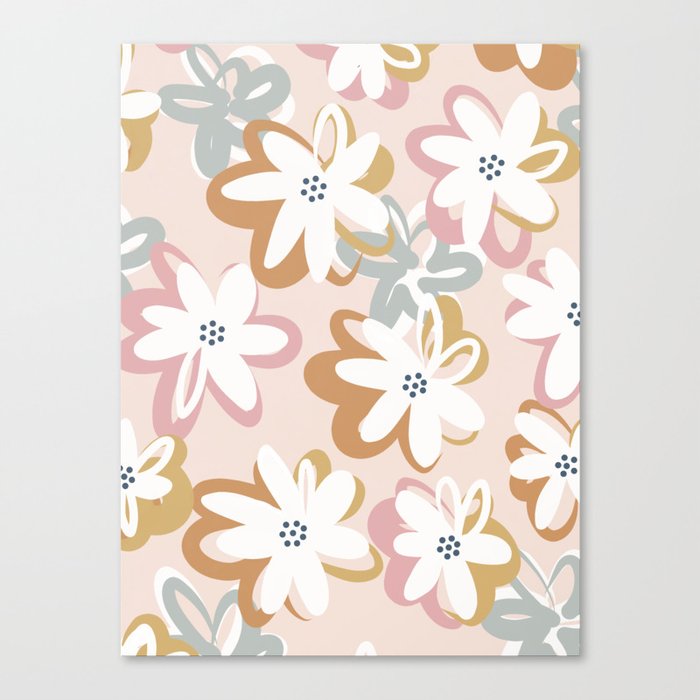 Happy Pop Daisy Pattern - Muted Blush Canvas Print