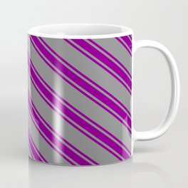 [ Thumbnail: Grey & Purple Colored Stripes Pattern Coffee Mug ]
