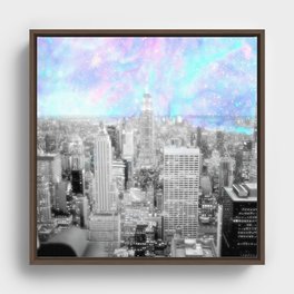 New York City. Pink Lavender Periwinkle Aqua Skies Framed Canvas