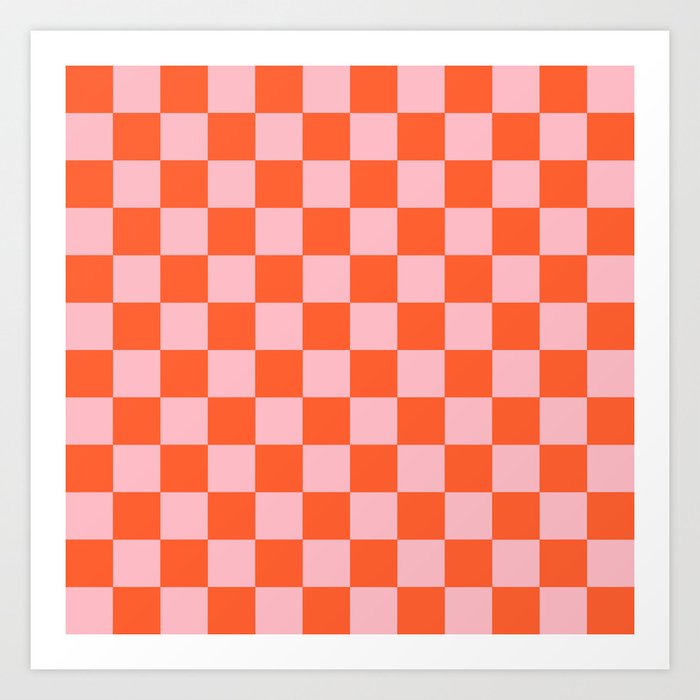 Checker Pattern 351 Orange and Pink Art Print