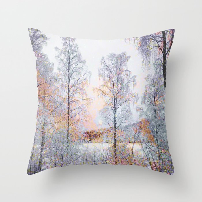 Winter in Norwegian Woods Throw Pillow
