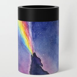 Galaxy Wolf Howling Rainbow Can Cooler