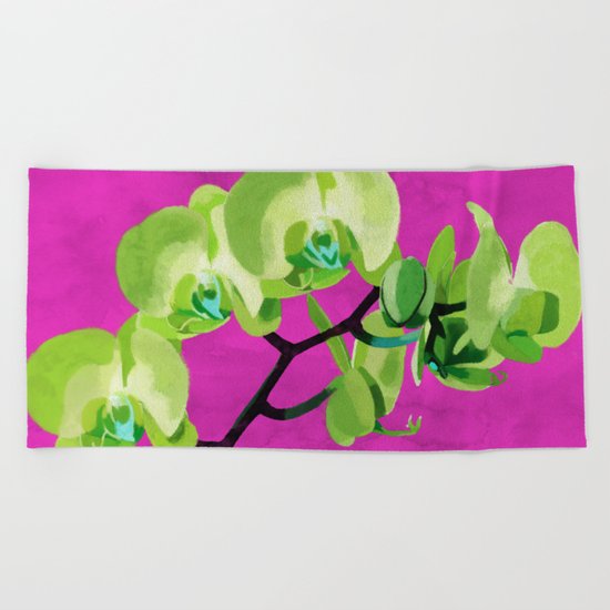 Orchid, green Beach Towel