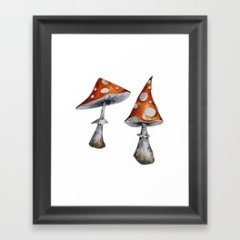 Amanita mushrooms. Watercolor drawing of mushrooms on a white background. Framed Art Print