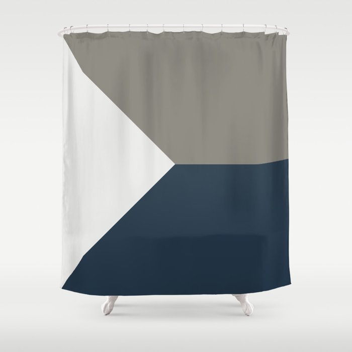 Blue Grey White Abstract Geometric Art, Gray And White Geometric Shower Curtain