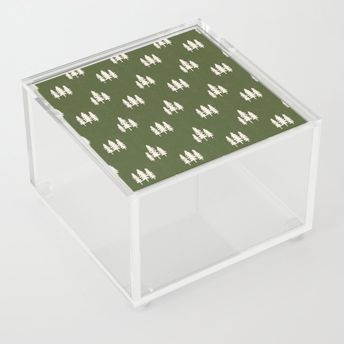 Forest Green Pines Trees Wanderlust Pattern Acrylic Box