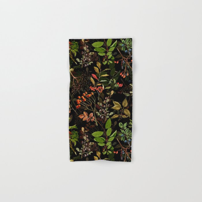 Vintage & Shabby Chic - vintage botanical wildflowers and berries on black Hand & Bath Towel