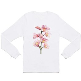 The Orchid, A Realistic Botanical Watercolor Painting Long Sleeve T-shirt