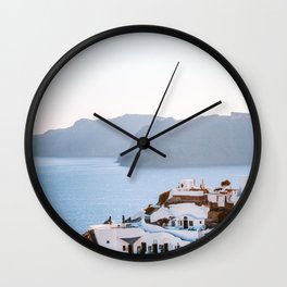 Greek Village on the Sea | White Buildings on a Hill Next to the Water | Travel Photography Fine Art Wall Clock